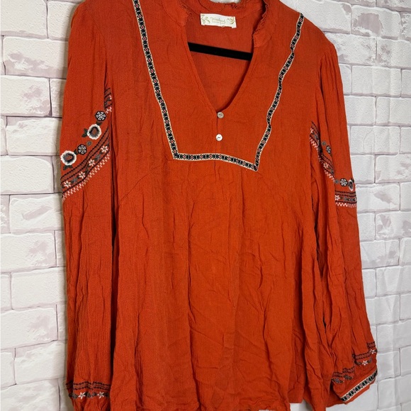 Suzanne Betro Rust‎ Embroidered Blouse - Picture 2 of 8